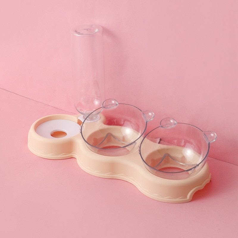 Roze Voerbak en waterdispenser voor katten en kleine honden 3-in-1